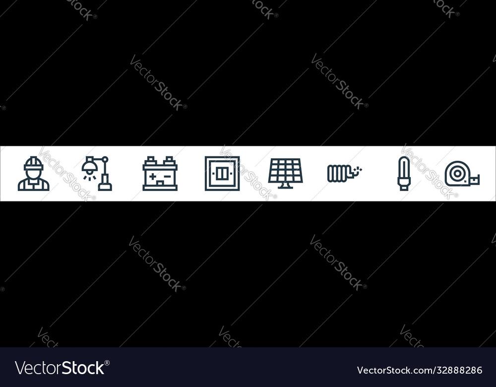 Electrician tools and line icons linear set vector image Electrician tools and line icons linear set
