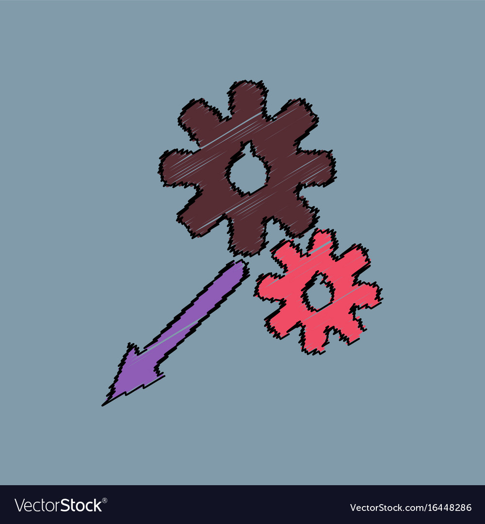 Flat icon design collection two gears in hatching