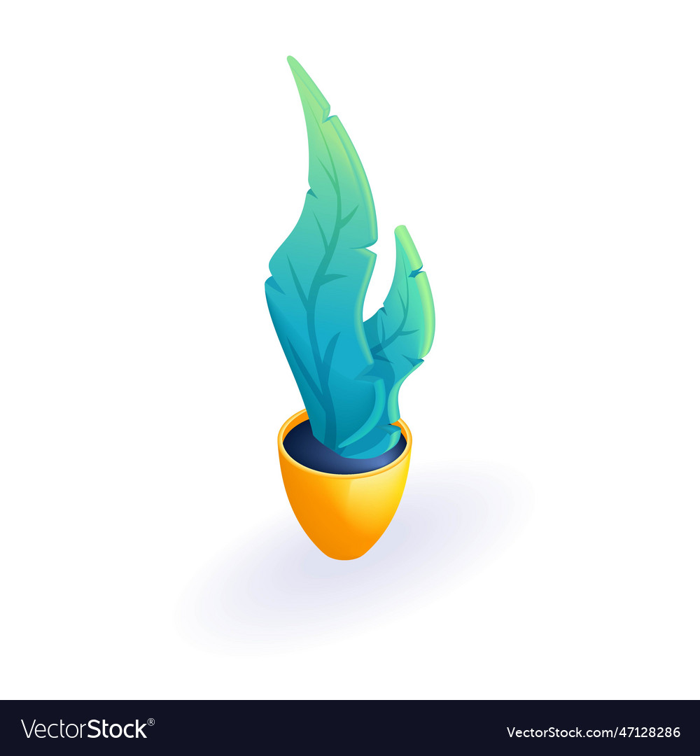 Isometric 3d icon flower plant with leaves