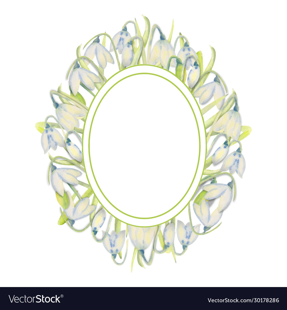 Romantic spring frame with snowdrops on outer