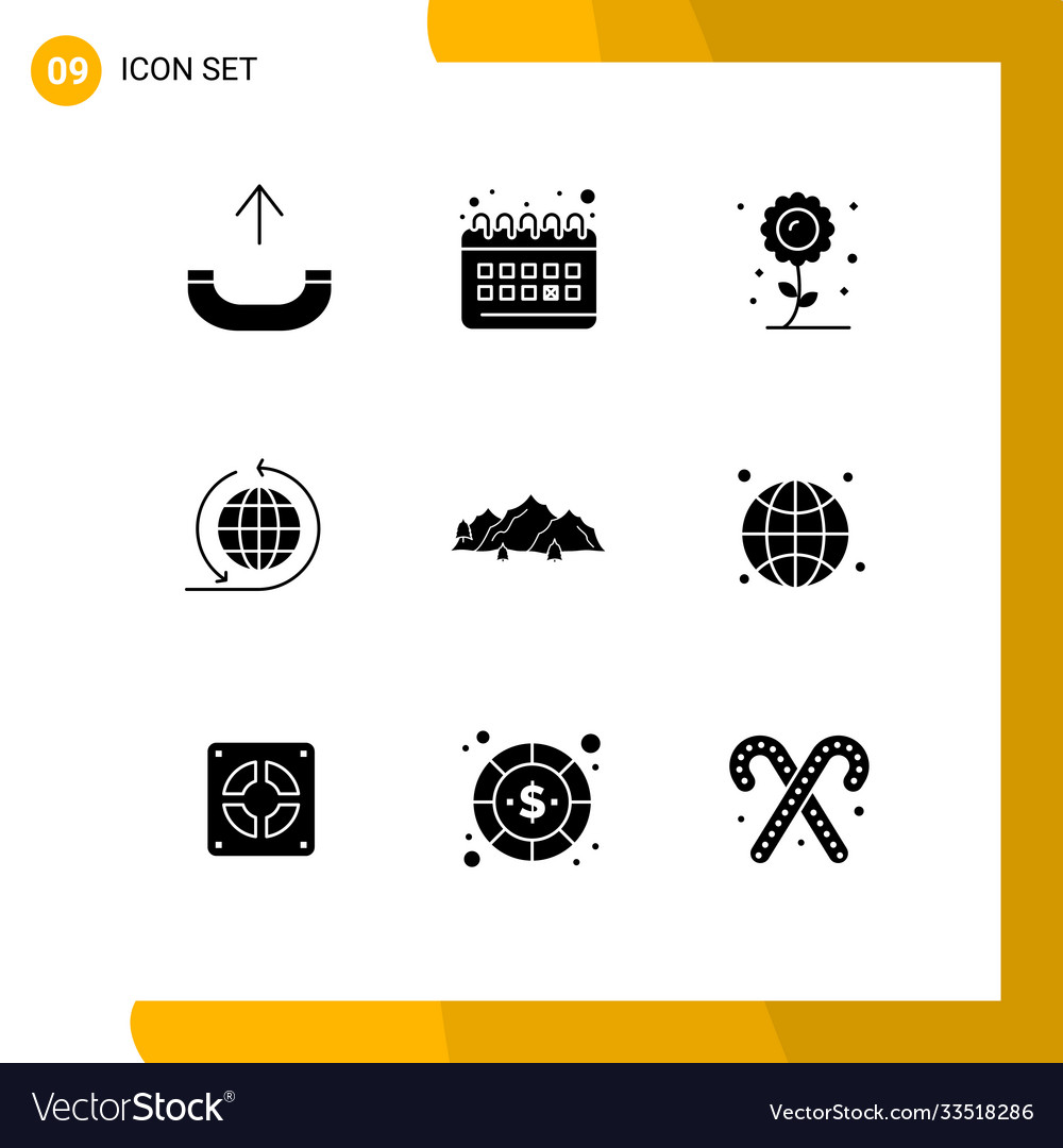 Set 9 solid glyphs on grid for nature