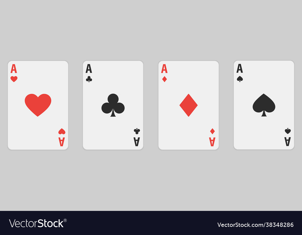 Set four aces playing cards suits winning