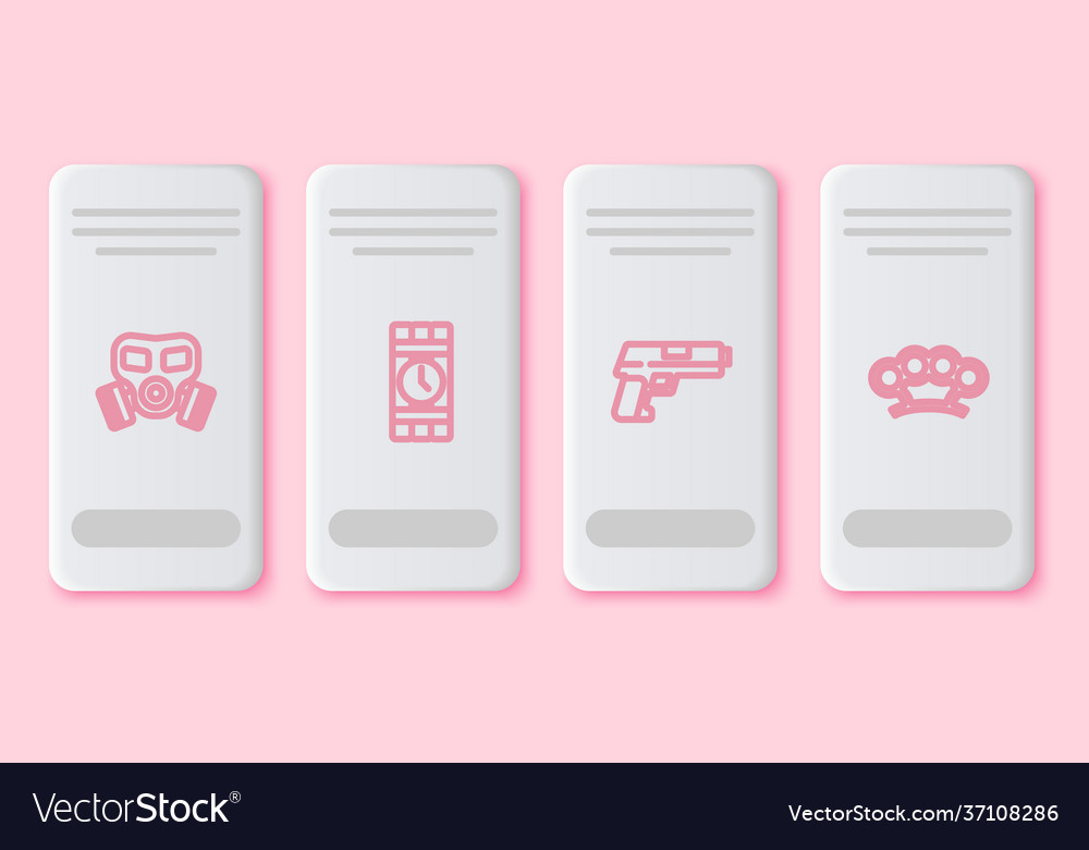 Set line gas mask dynamite and timer clock vector image Set line gas mask dynamite and timer clock