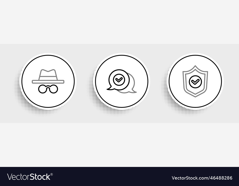 Set line shield with check mark incognito mode vector image Set line shield with check mark incognito mode