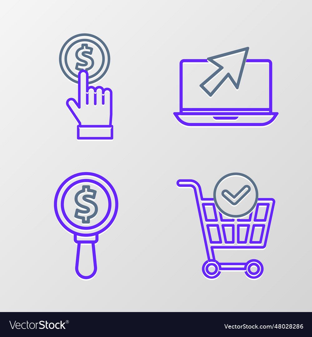 Set line shopping cart with check mark magnifying vector image Set line shopping cart with check mark magnifying