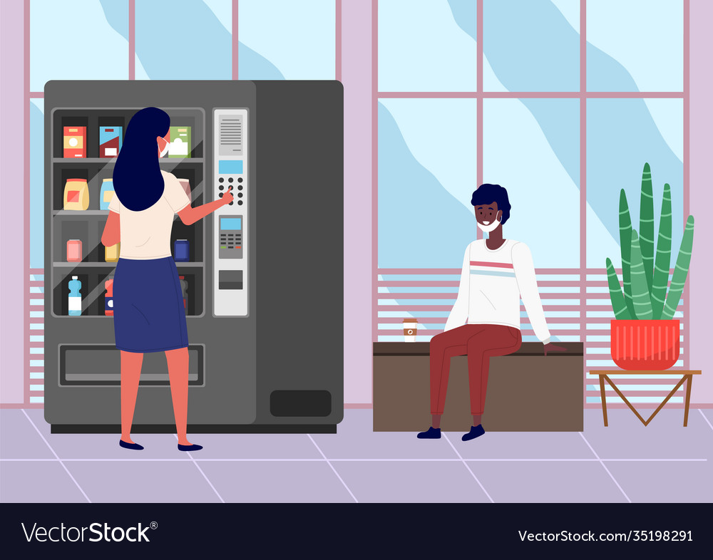Business people taking coffee break vending Vector Image