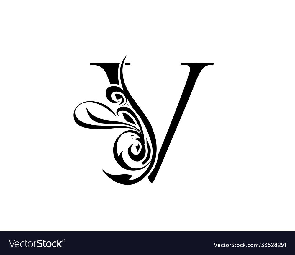 Elegant letter v graceful royal style Royalty Free Vector