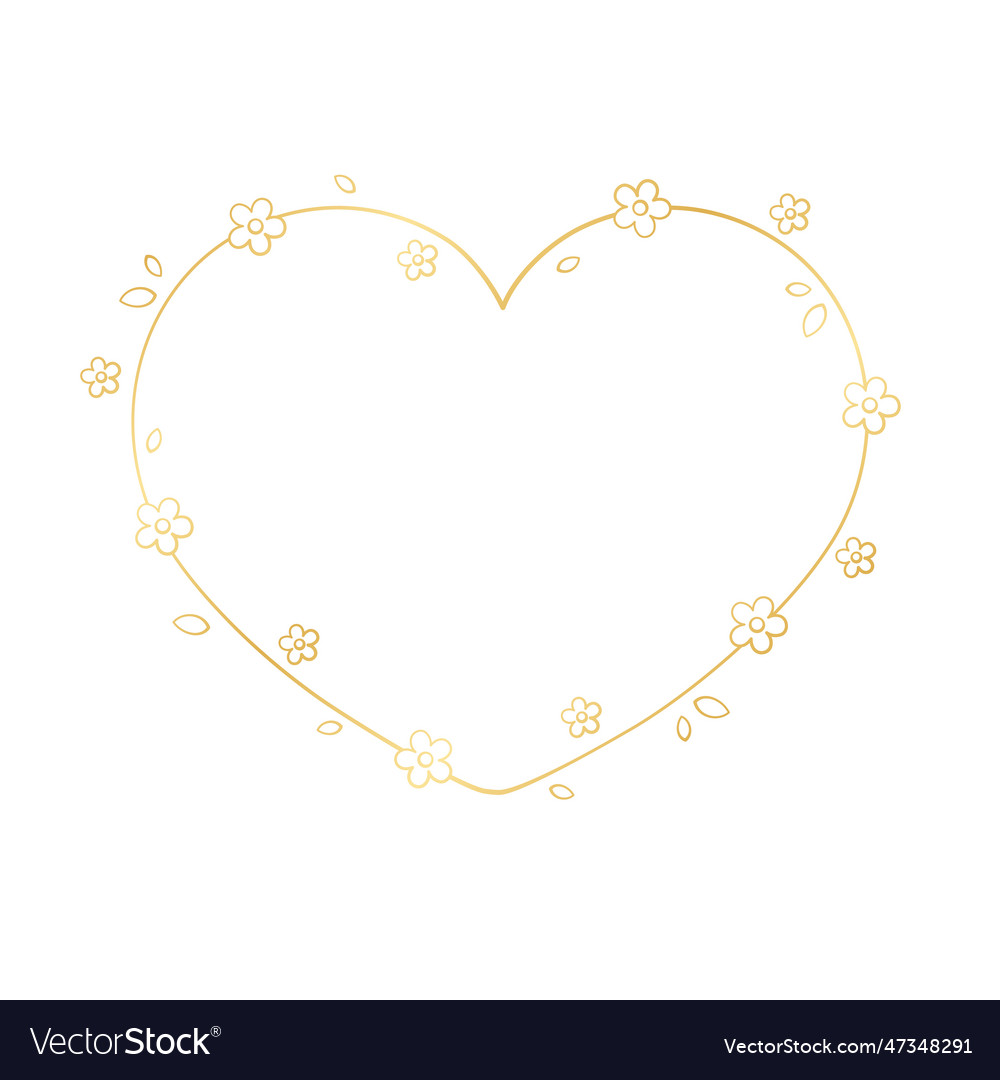 Gold heart floral frame outline doodle valentines