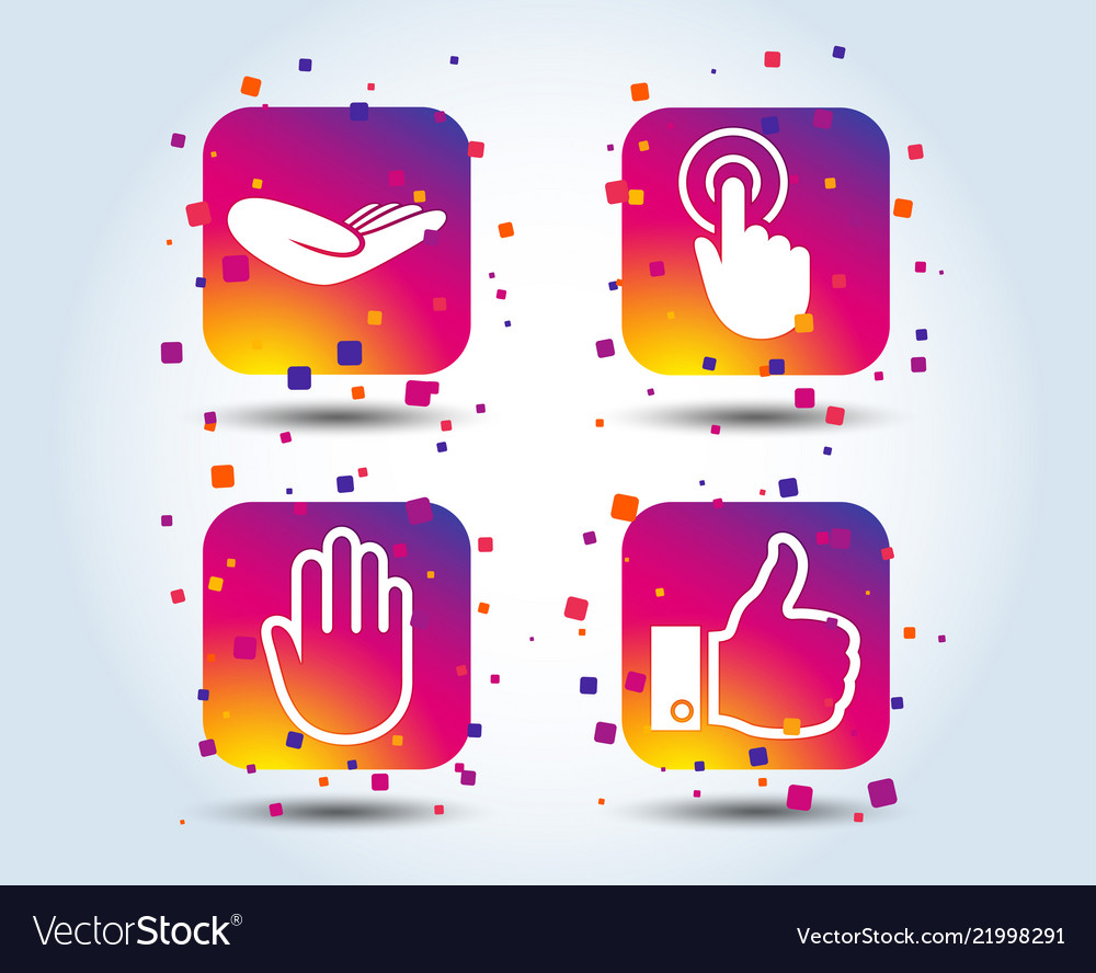 Hand icons like thumb up and click here symbols
