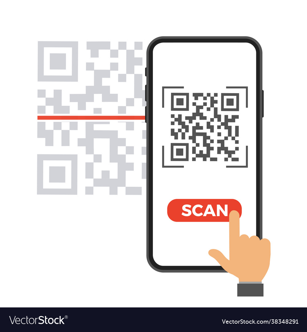 Hand with phone scanning qr code flat style icon