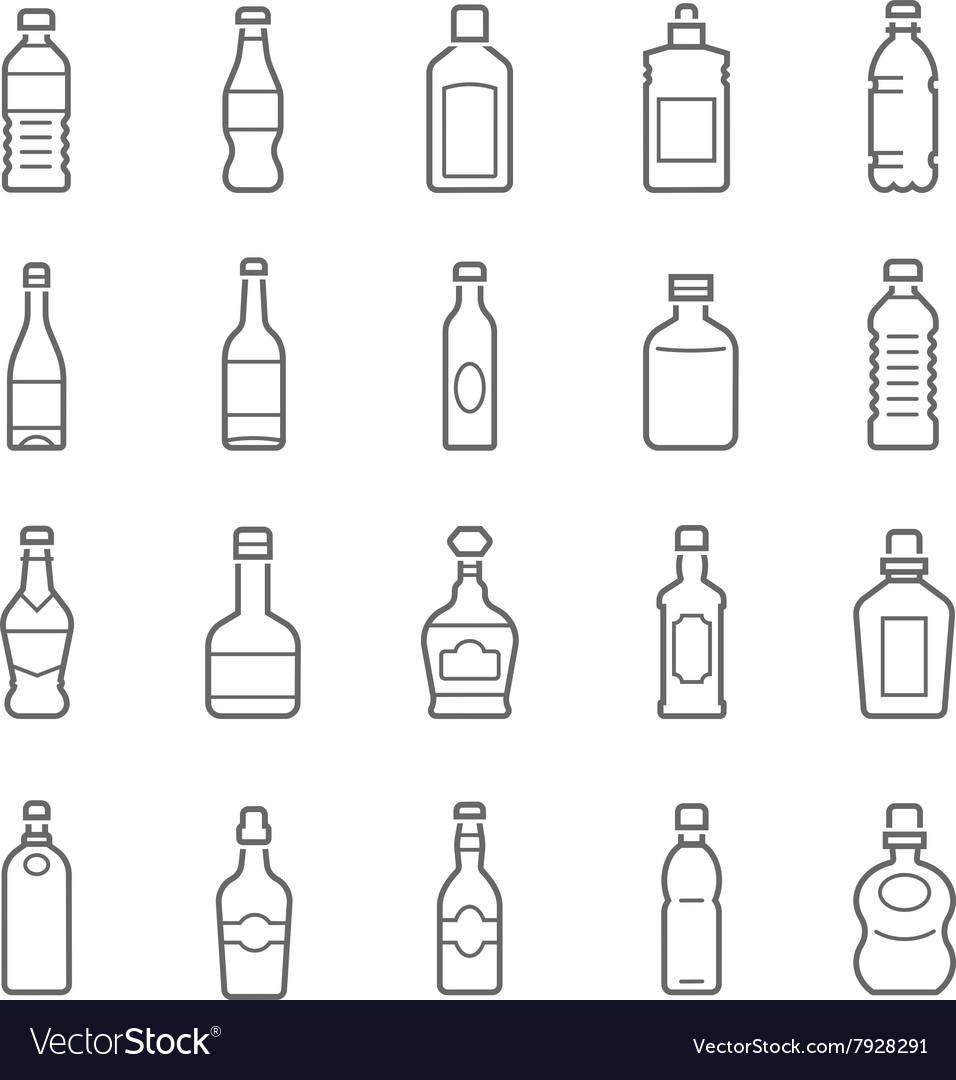 Lines icon set - bottle and beverage