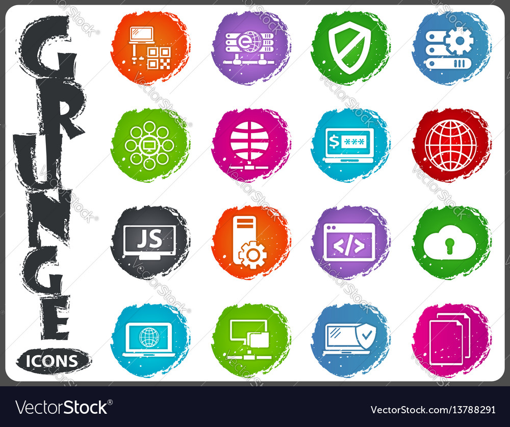 Server network icons set in grunge style