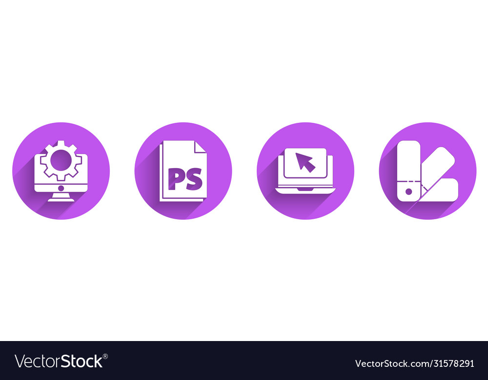 Set computer monitor and gear ps file document vector image Set computer monitor and gear ps file document