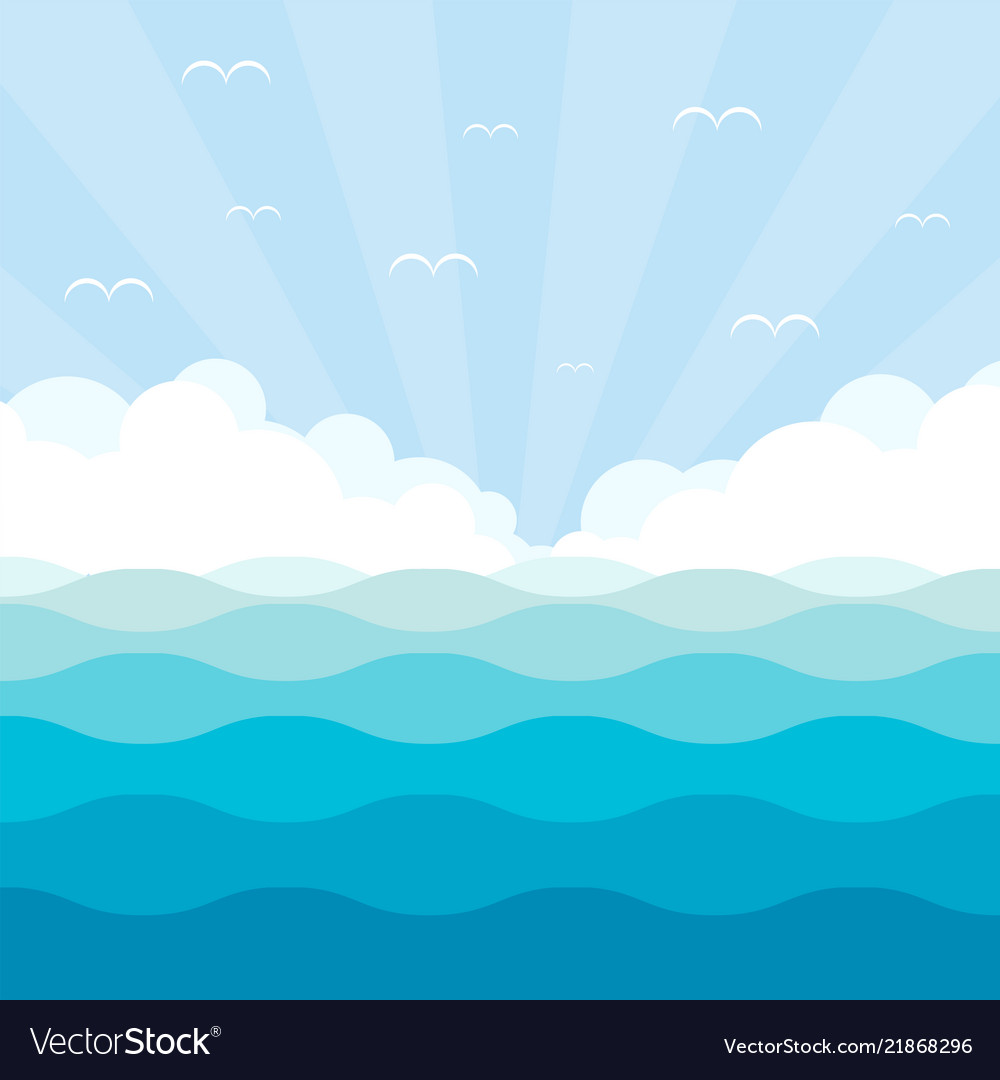 Blue wave landscape with sky Royalty Free Vector Image