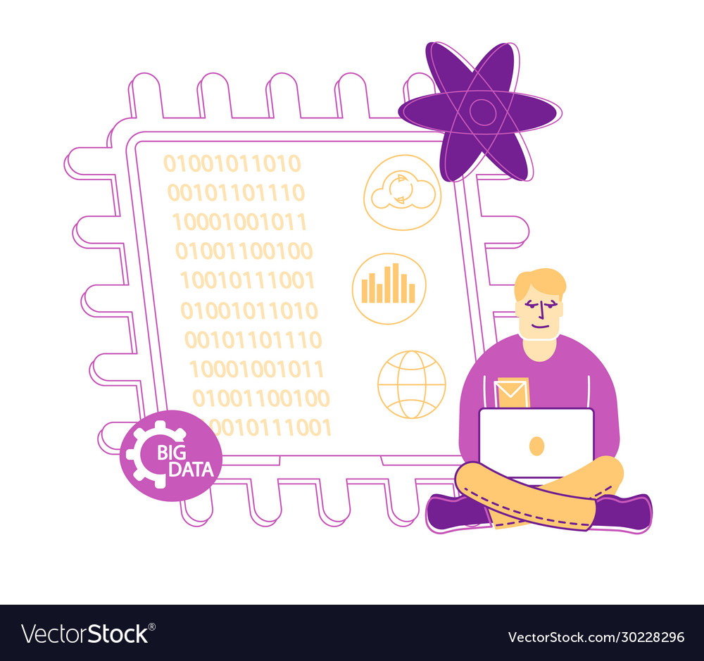 Computer engineer male character work on laptop Vector Image