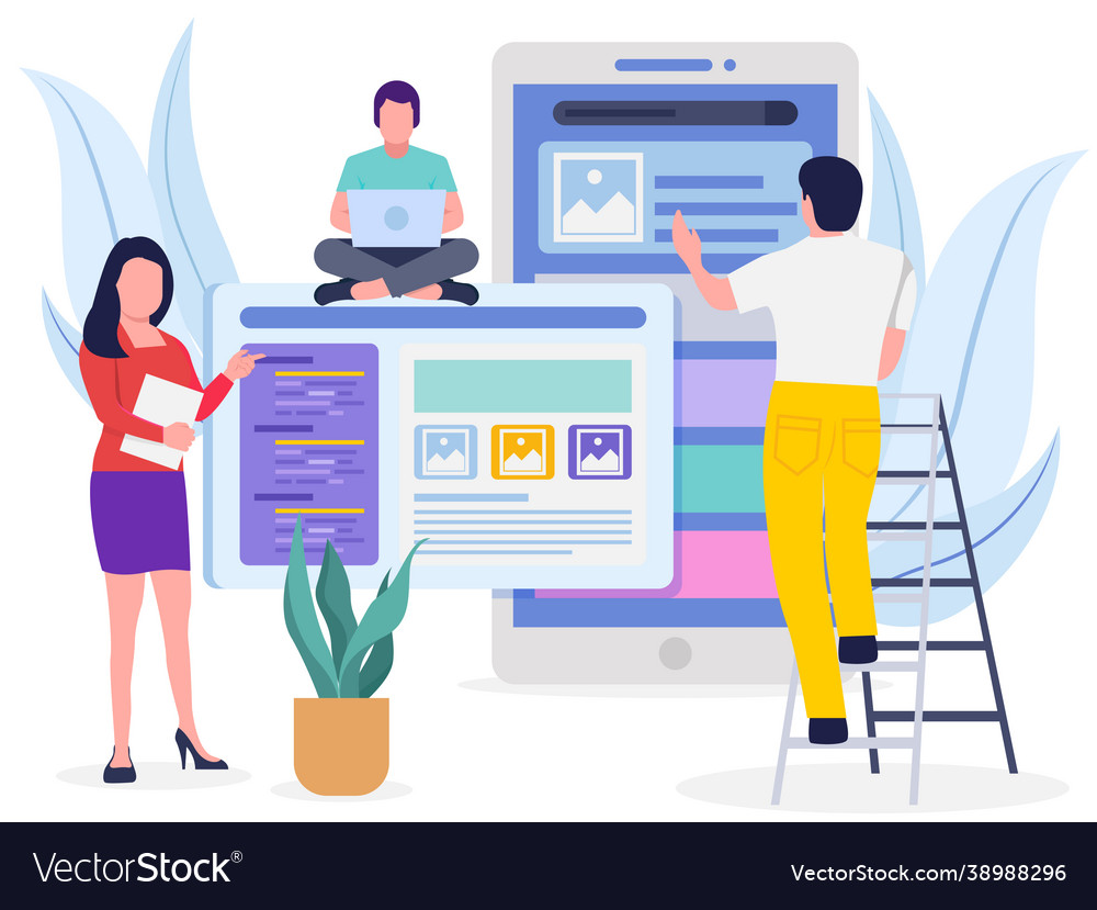 Developing team working on website Royalty Free Vector Image