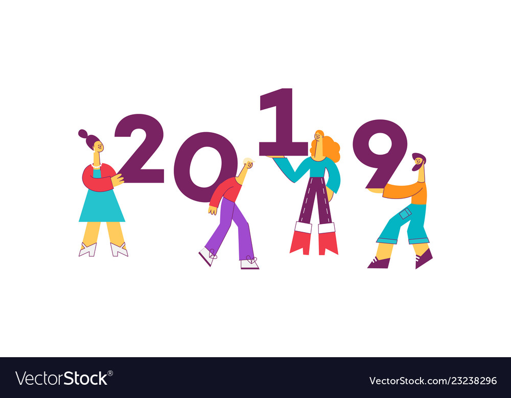 Flat people holding 2019 new year numbers