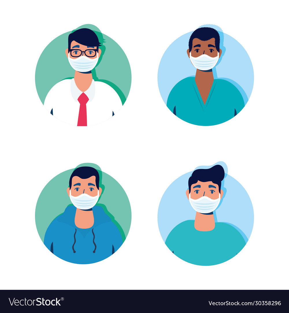 Group men using face masks characters Vector Image Group men using face masks characters