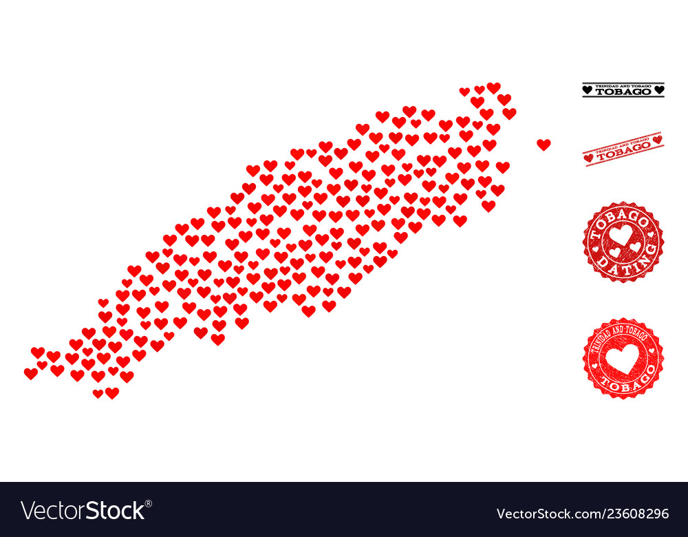 Herz Mosaikkarte von Tobago Insel und Grunge