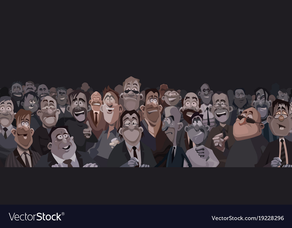 Large crowd of funny cartoon people in a dark room Large crowd of funny cartoon people in a dark room
