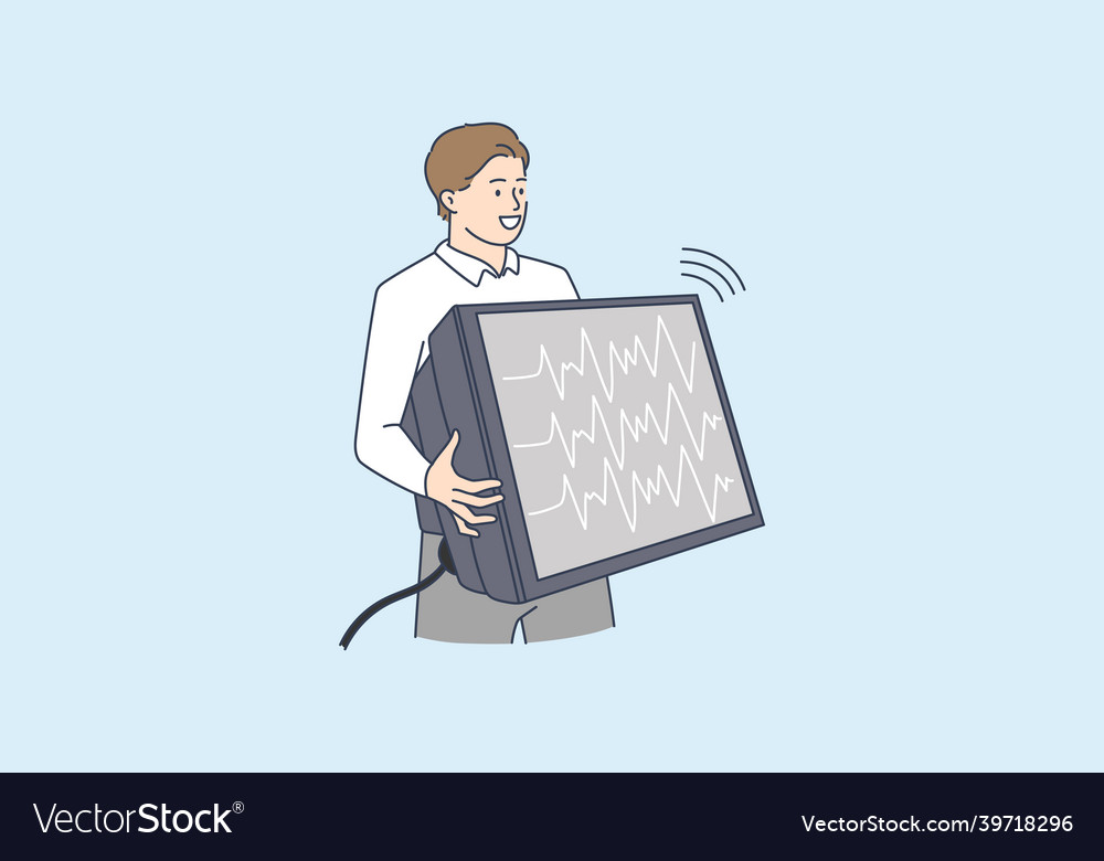 Man holding tv set streaming program live