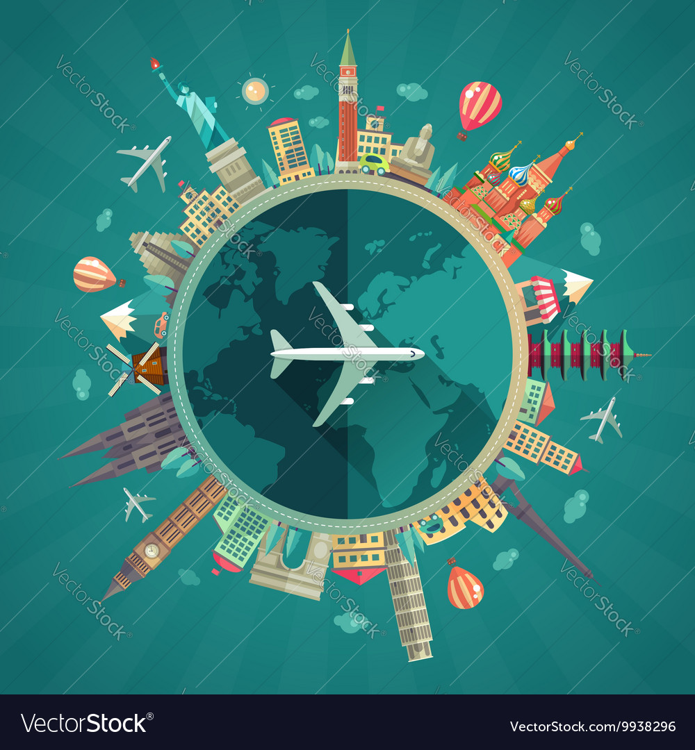 Travel around the world flat design Royalty Free Vector