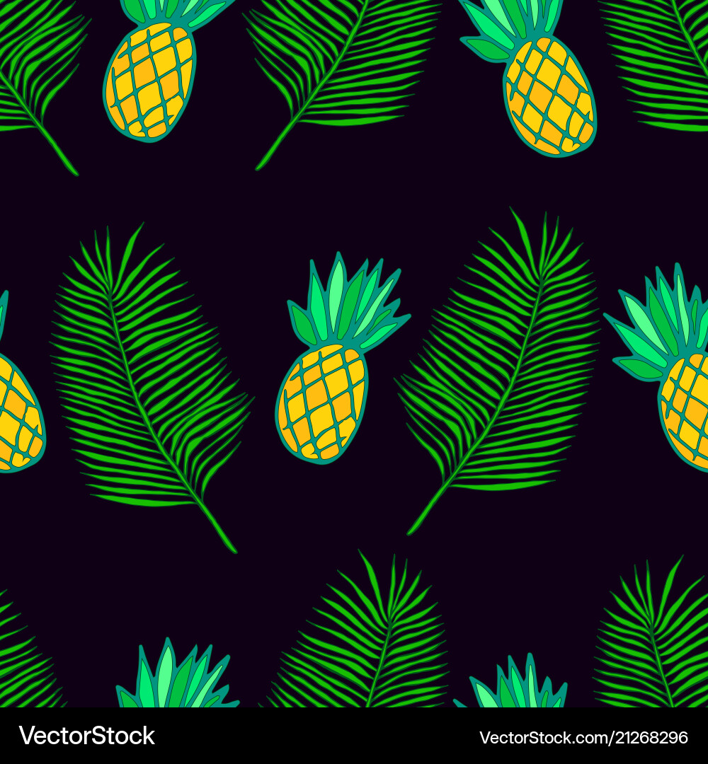 Tropical leaf palm and ananas seamless pattern Vector Image