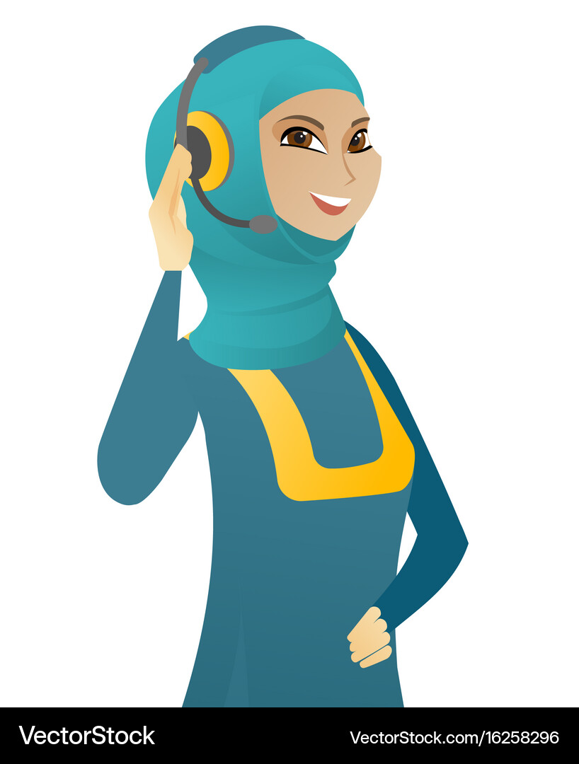 Young muslim customer service operator in headset Vector Image
