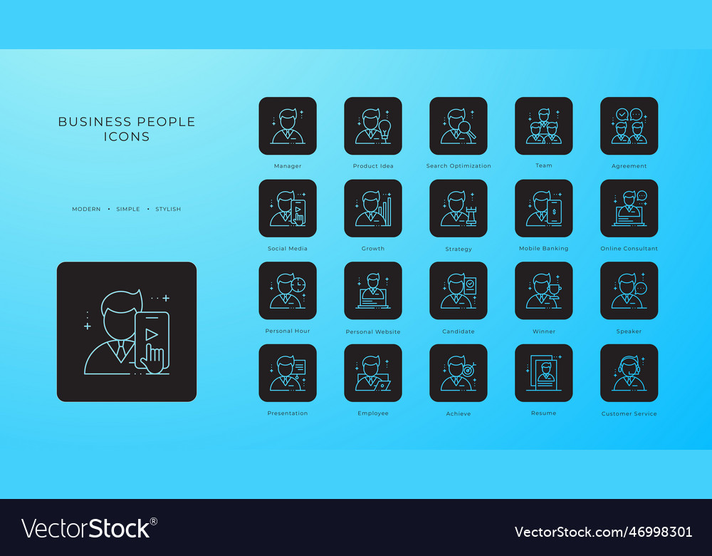 Business people icons collection with black