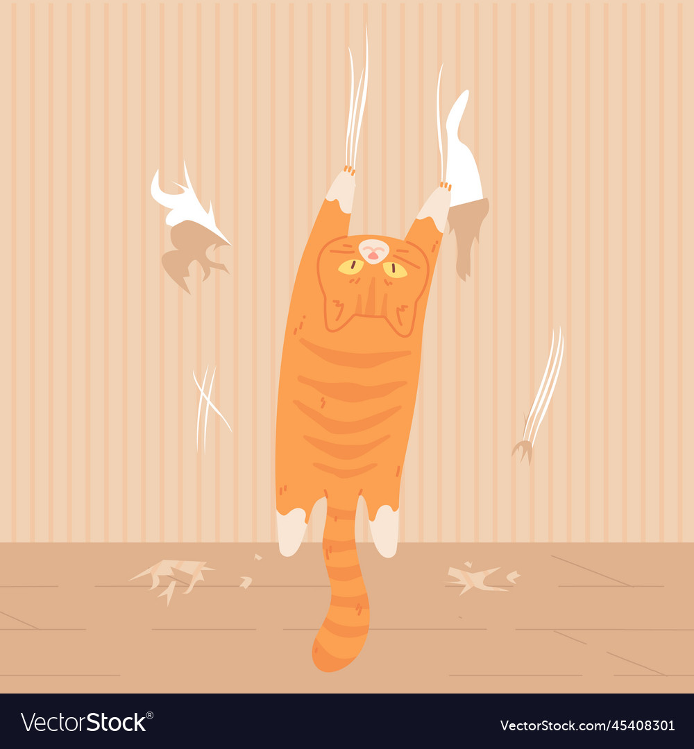 Cat scratching wall sliding down or hanging Vector Image