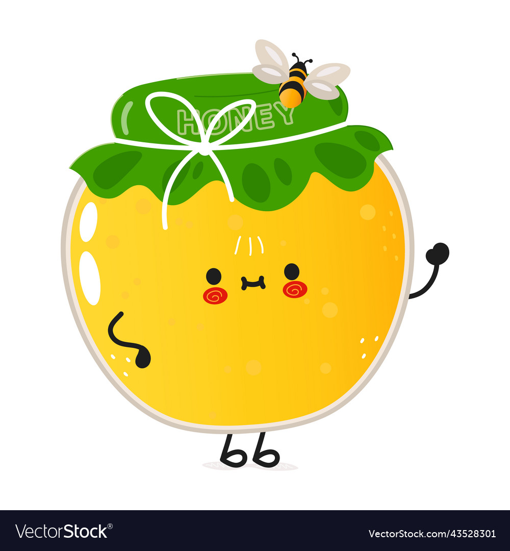 Cute Funny Jar Of Honey Waving Hand Character Vector Image 2913