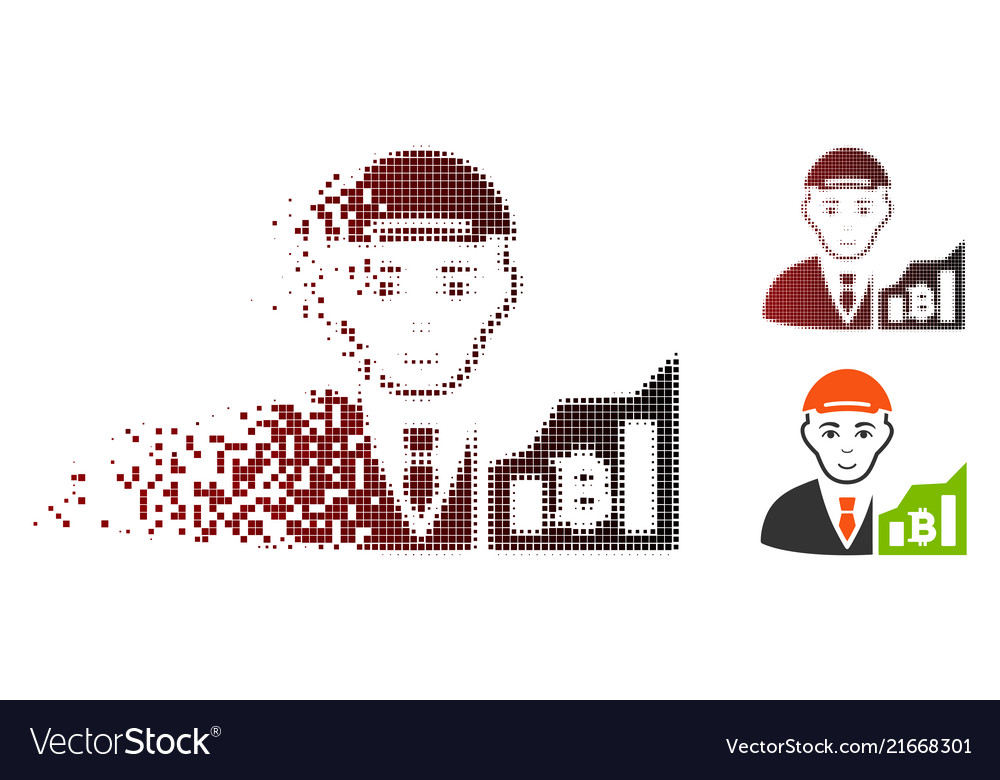 Dispersed dotted halftone bitcoin trader icon vector image Dispersed dotted halftone bitcoin trader icon