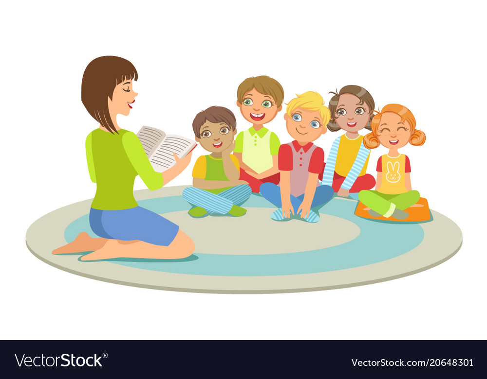 Group of small kids sitting around the teacher on Vector Image