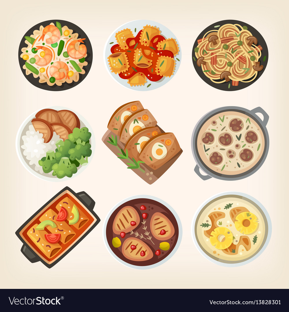 Homemade dinner dishes Royalty Free Vector Image