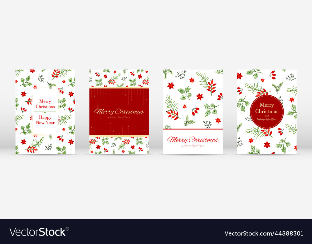Natural christmas card fir berry branch flat set vector image Natural christmas card fir berry branch flat set
