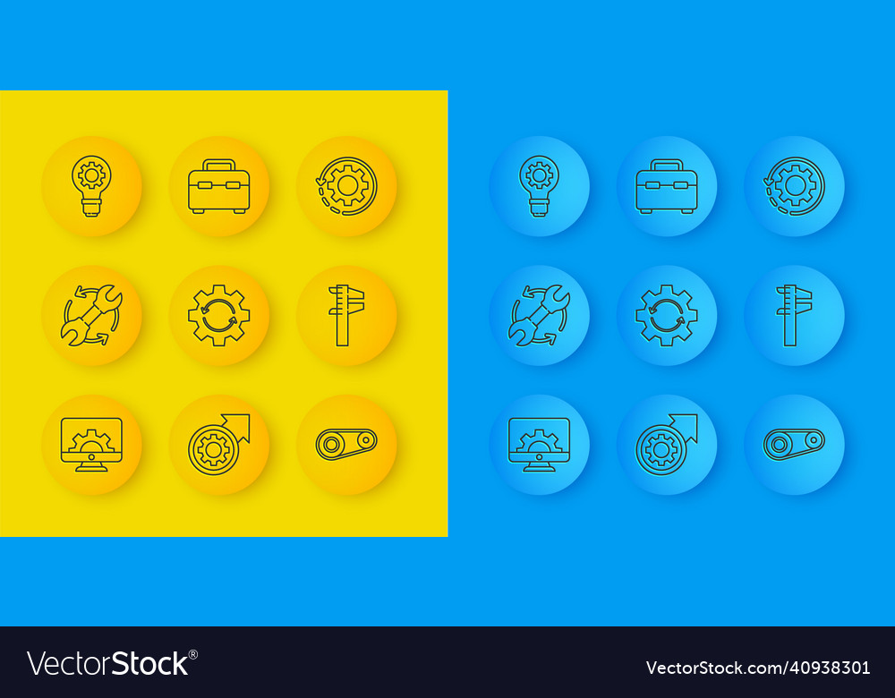 Set line computer monitor and gear wrench arrows vector image Set line computer monitor and gear wrench arrows