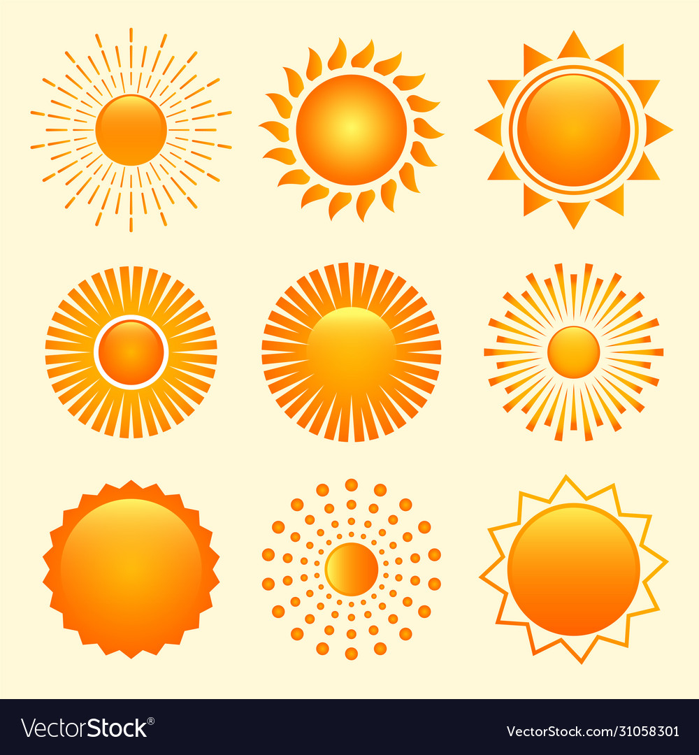 Set nine sun shapes icons in different styles Vector Image