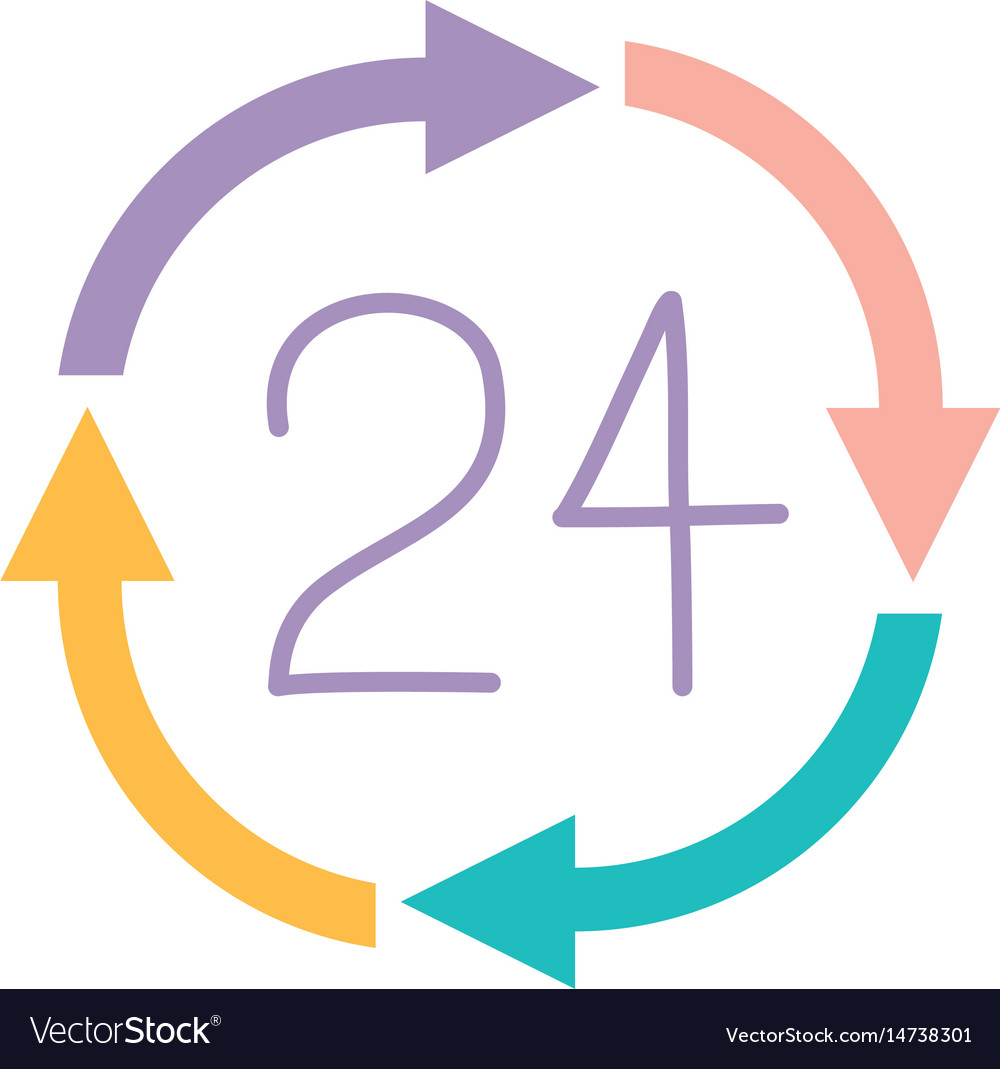 White background with 24 hours arrow circle icon