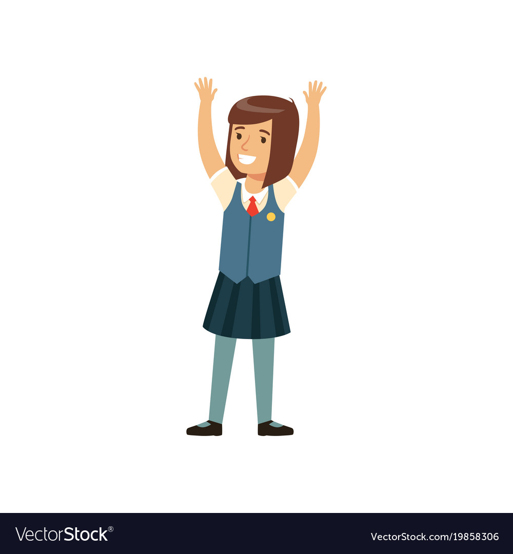 Beautiful smiling girl character in school uniform