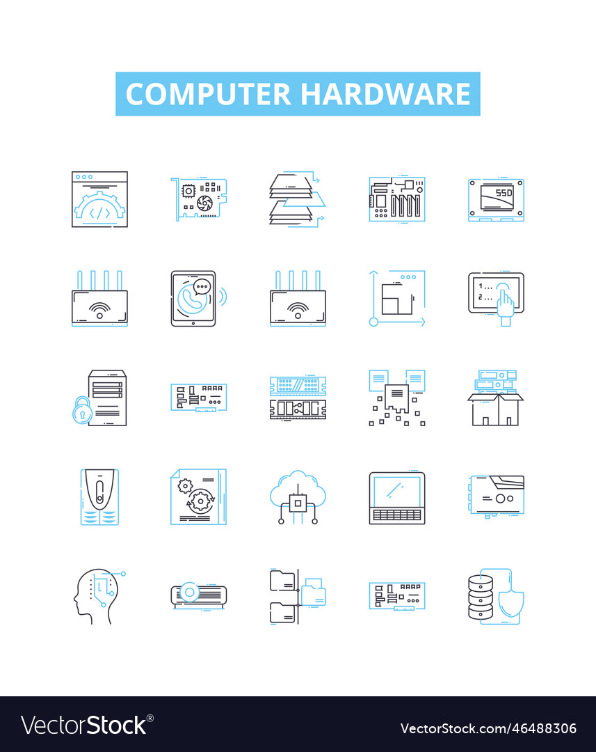 Computer hardware line icons set