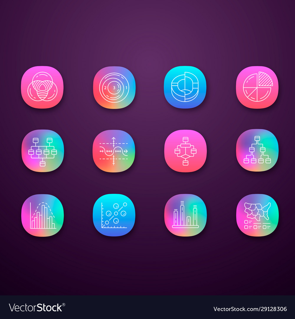 Diagrams app icons set data graphic visualization vector image Diagrams app icons set data graphic visualization