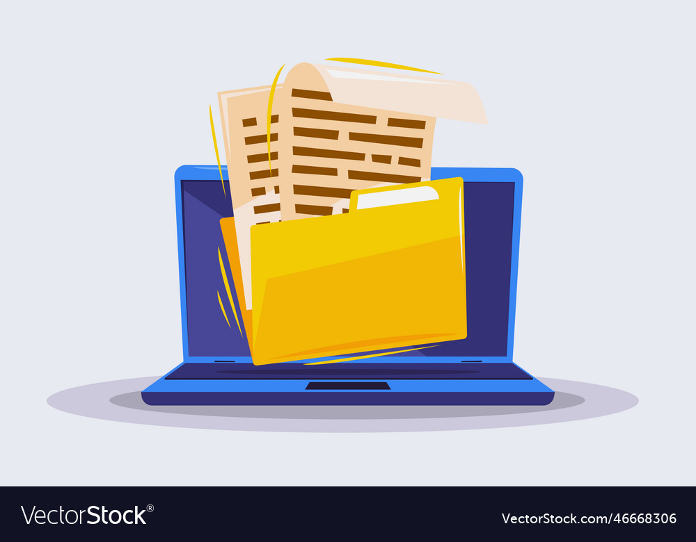 Folder with documents on open laptop vector image Folder with documents on open laptop
