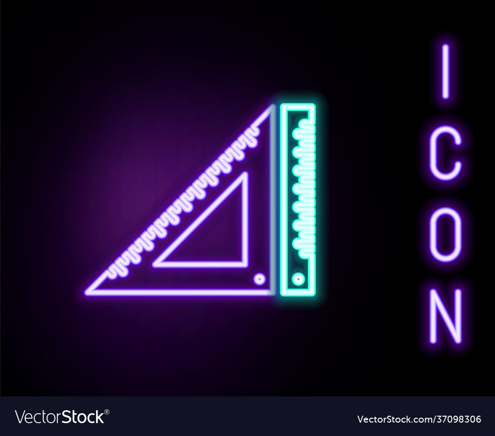 Glowing neon line triangular ruler icon isolated vector image Glowing neon line triangular ruler icon isolated