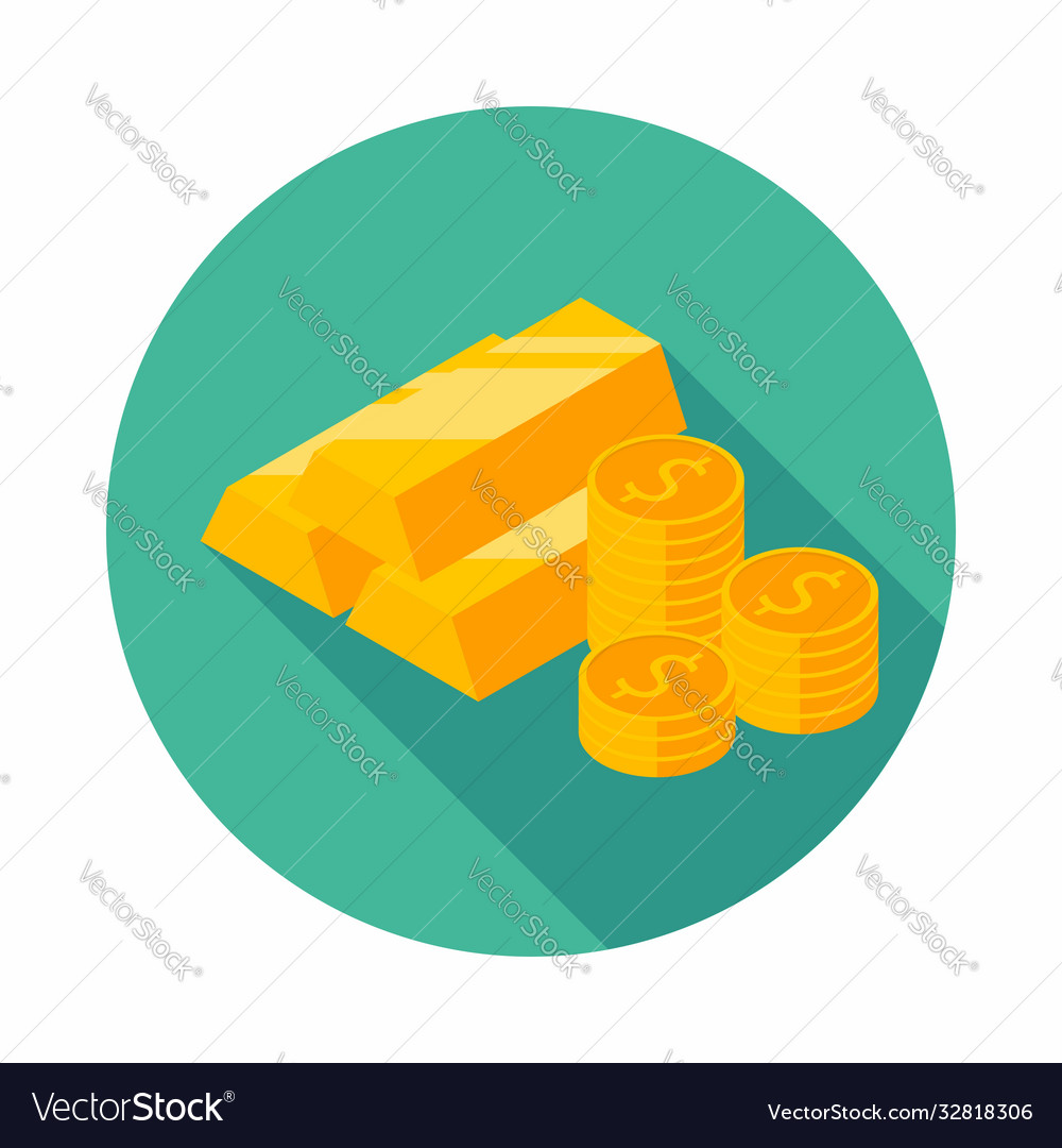 Gold bar and coin icon isometric