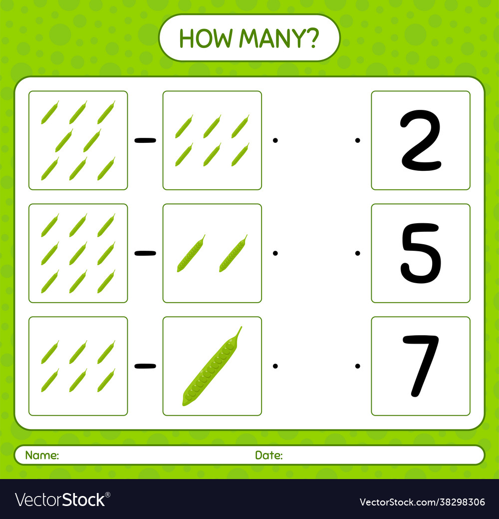 How many counting game with petai worksheet Vector Image How many counting game with petai worksheet