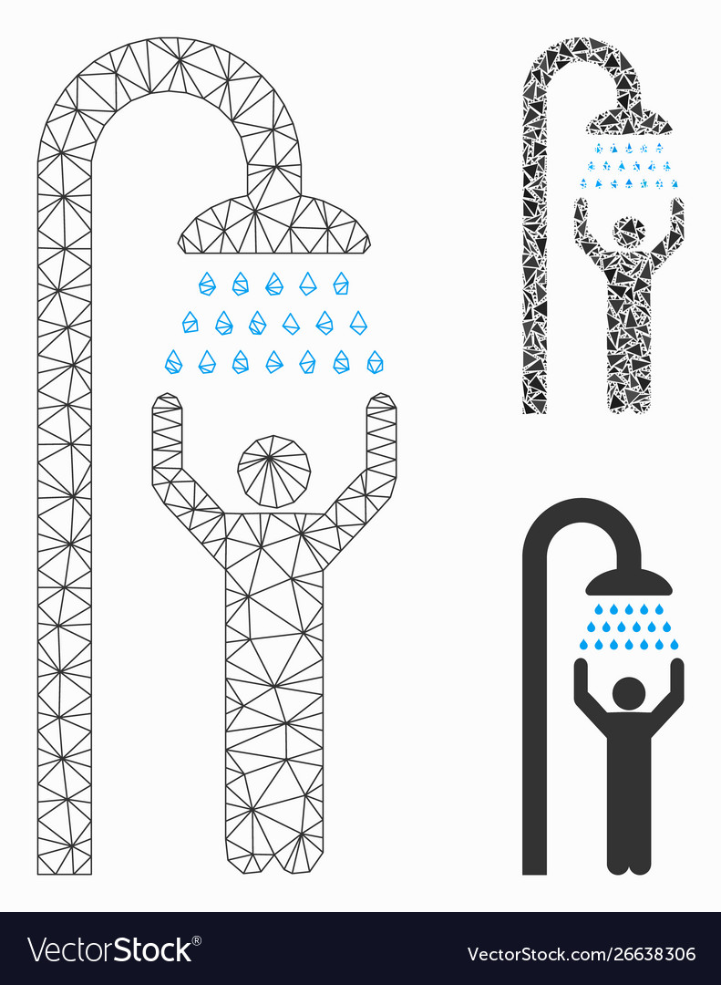 Man under shower mesh network model vector image Man under shower mesh network model