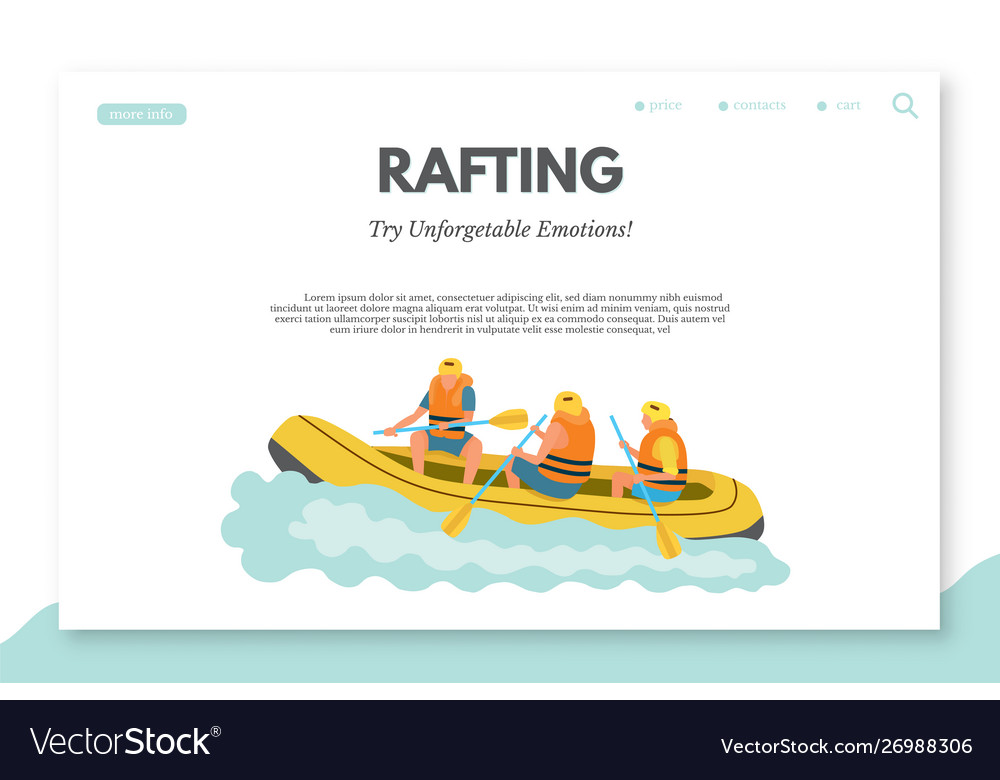 Rafting flat landing page template with text space