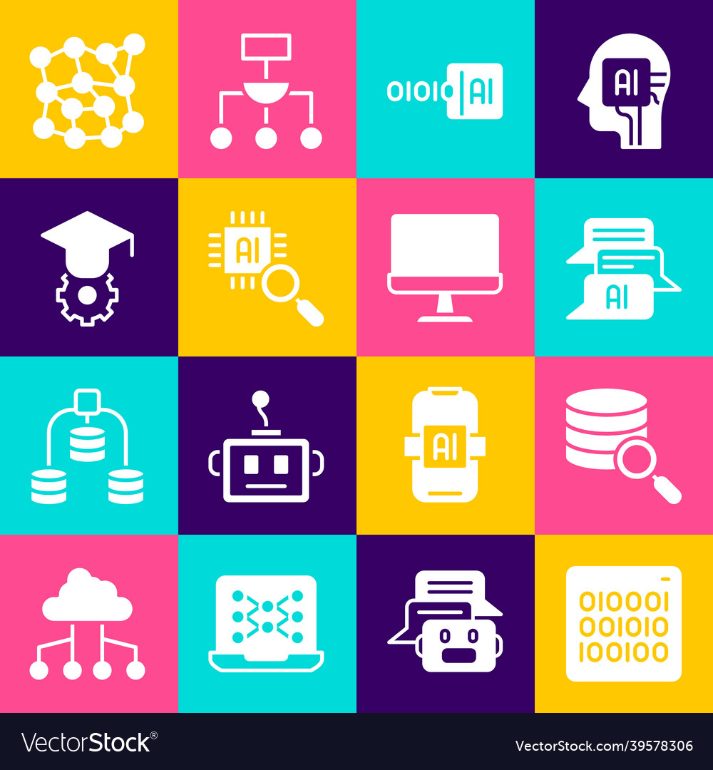 Set binary code server chat bot processor cpu Vector Image