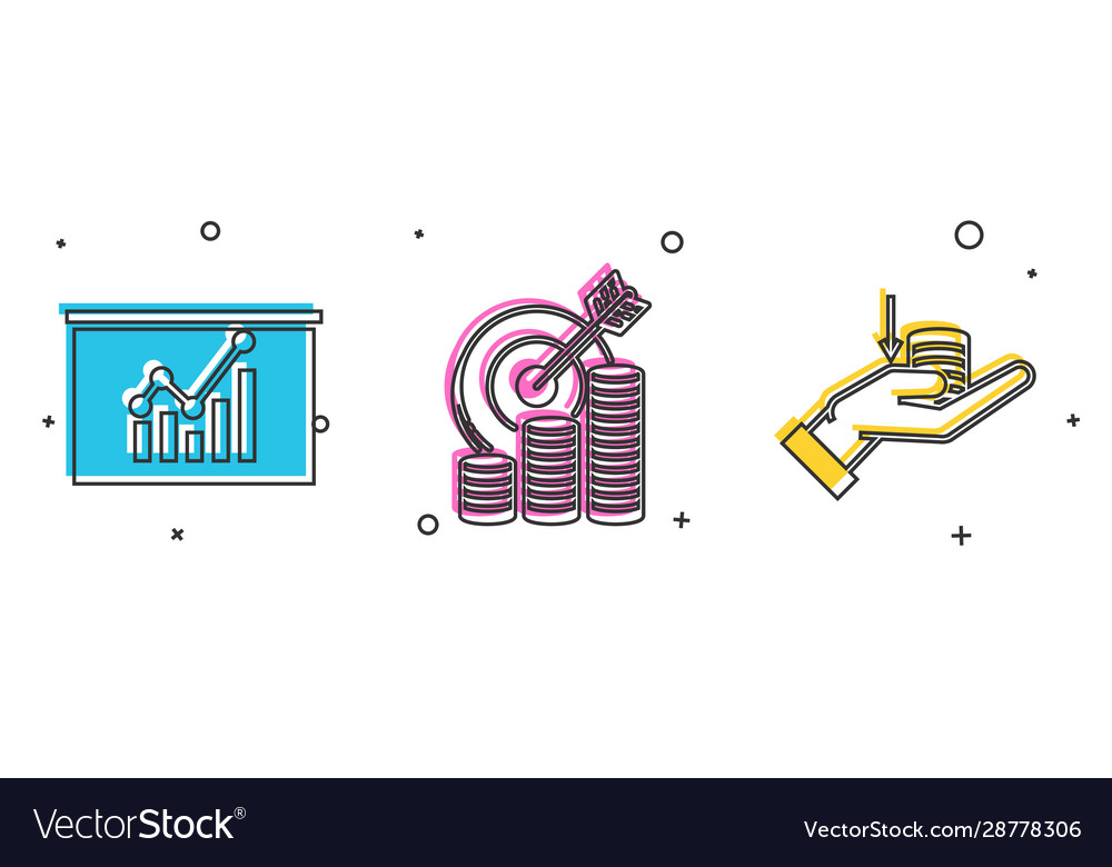 Set board with graph chart target coin vector image Set board with graph chart target coin
