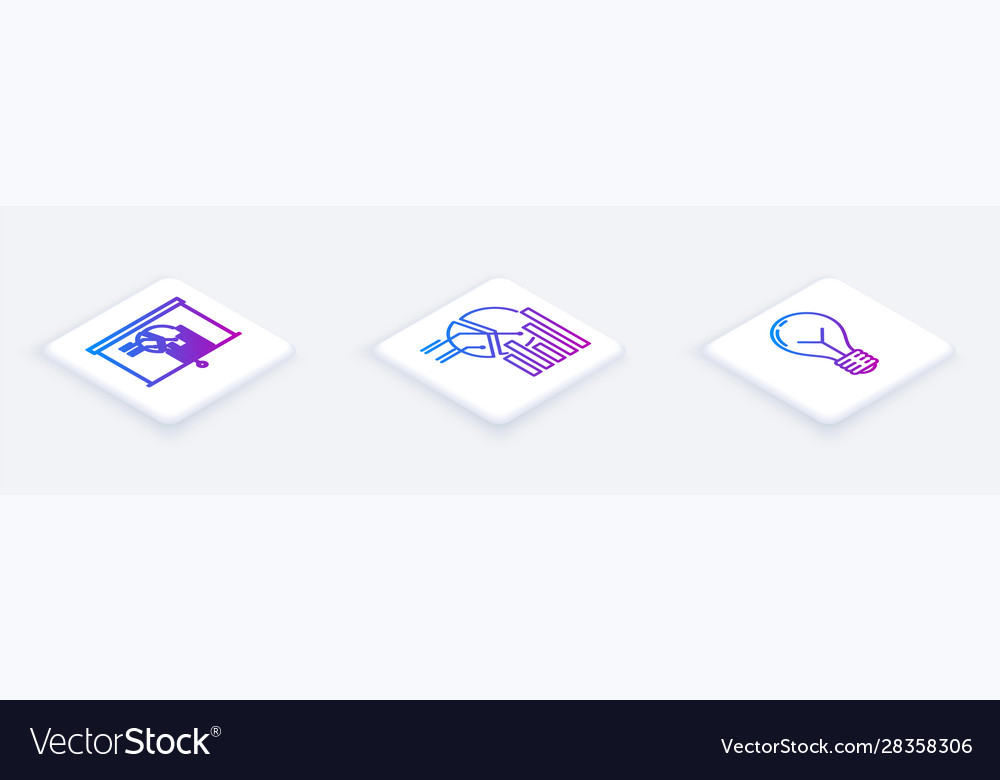 Set isometric line board with graph chart pie vector image Set isometric line board with graph chart pie